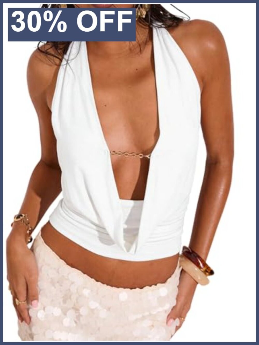 SweatyRocks Y2K Halter Top Deep V Neck Backless Rave Crop Top